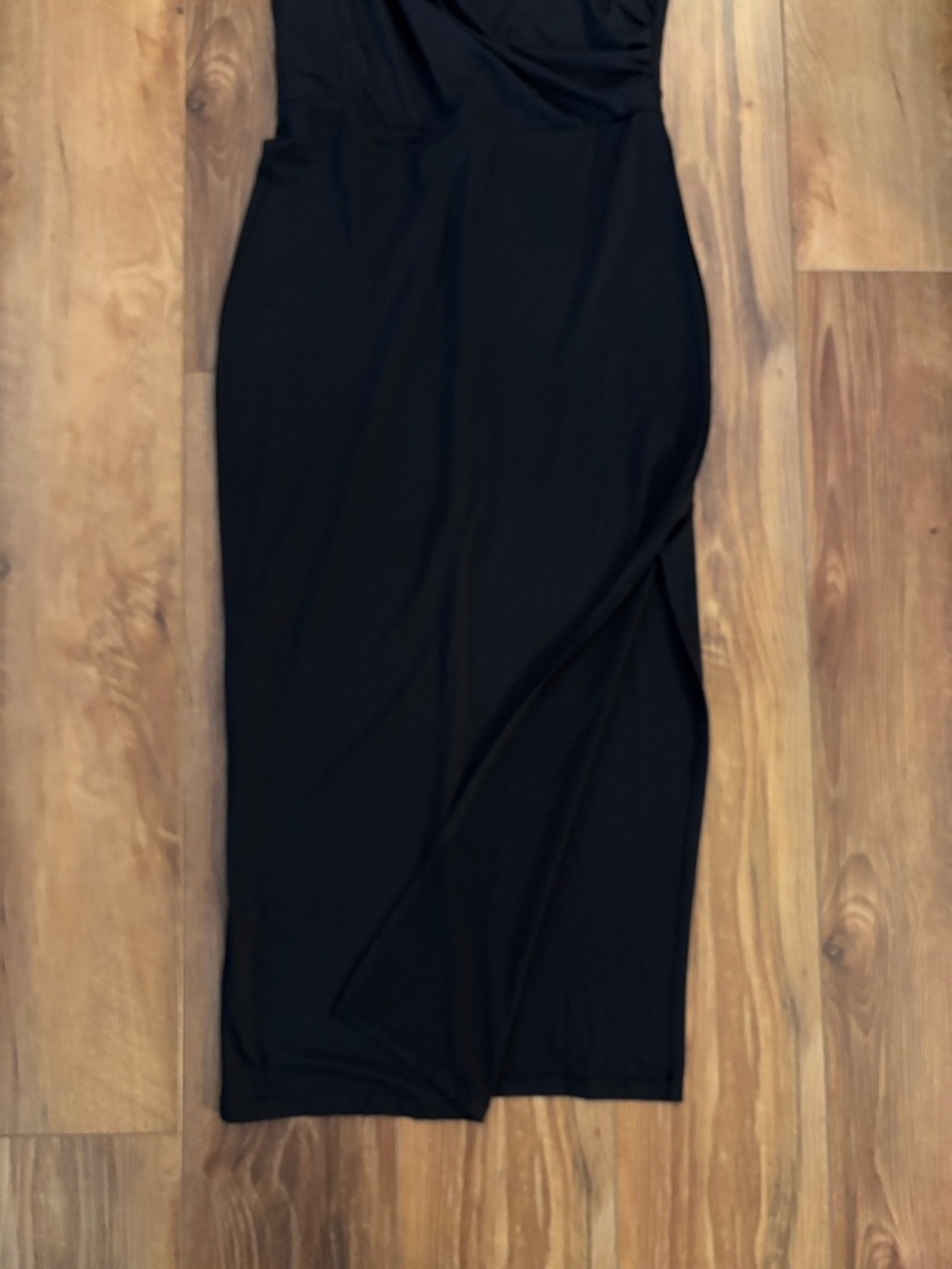 Sleeveless Mock Neck Black Midi Dress with Side Slit - Picture 10 of 12
